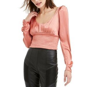 Free People Santiago Satin Cropped Blouse Pink Cinnamon OB1017912